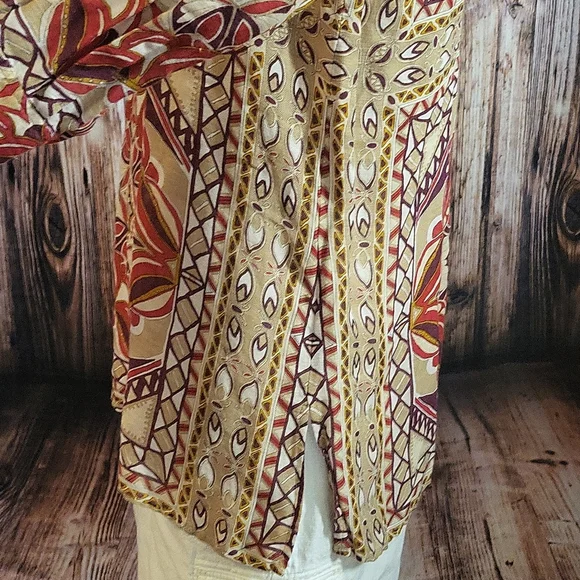 Talbots Women's Long-sleeved Printed V-Neck Silk and Linen Blouse Size 8 - Picture 6 of 10